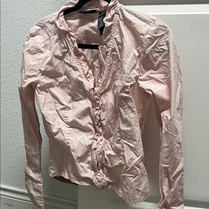 Dkny Pale Pink Ruffle-Front Button Down Blouse